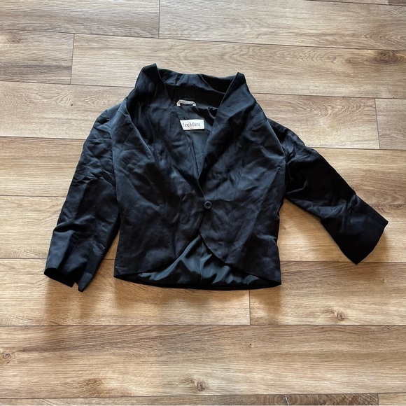 Max Mara 6 Black One Button Crop Business Jacket 3/4 Sleeves Linen Blend Italy - Picture 1 of 4